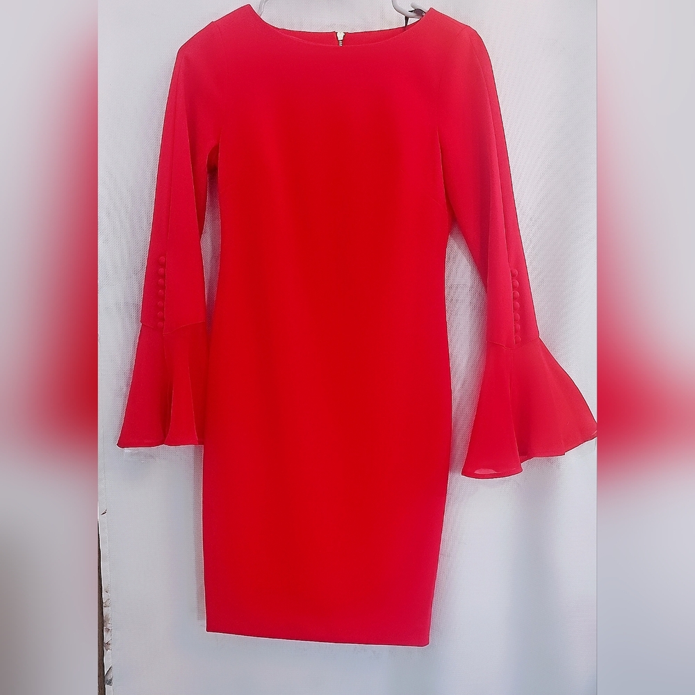 Calvin Klein Vibrant Red Long Sleeve Dress